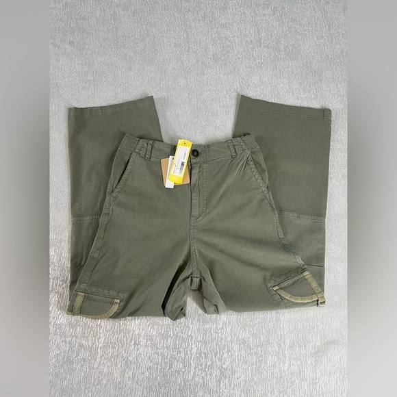Bixby Nomad Light green twill wide leg cargo pants size 10 NWT - Picture 2 of 9